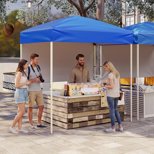 Tangkula 6x4 Ft Pop Up Canopy, UPF 50+ Instant Setup Canopy Tent with Sidewall, 4 Stakes, Portable Outdoor Canopy with Carrying Bag for Camp, Beach, Patio (Blue) - color: Blue