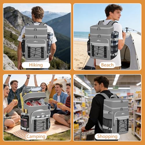 Cooler Backpack, 40 Cans Insulated Lunch Backpack Picnic Backpack for Men&Women, Durable Cooler Bag with 2 Leak Proof Compartments for Picnic, BBQ Camping, Lunch, Beach, Hiking, Gray - color: Gray