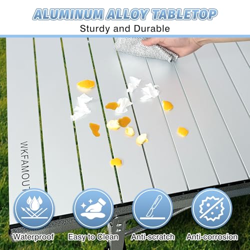 29.9" Tall Folding Camping Table for 2-6 Person, 54.7" Large Aluminum Foldable Roll-up Table Outdoor with Carry Bag for Picnic, Camp, Sturdy, Backyard, Patio - color: Silver