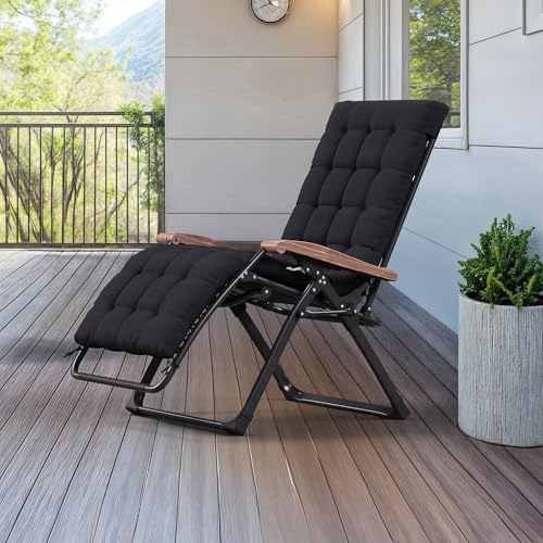 PURPLE LEAF Oversized Outdoor Reclining Chair Patio Zero Gravity Chaise Lounge Folding Chair with Removable Cushion Adjustable Headrest for Lawn Camping Beach Pool Black - color: Black - 1 Chair, size: Oversized – Thick Cushion