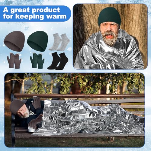 400 Pcs Thermal Blankets Winter Warmth Set Bulk, Warm Socks Winter Touchscreen Gloves Beanie Hats Emergency Foil Blankets (Elegant) - color: Elegant