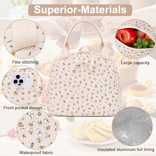 LEDAOU Lunch Box for Women Insulated Lunch Bag Corduroy Lunch Tote Bags Leakproof Cooler Lunch Case for Travel Work Picnic - color: Corduroy Little Flower