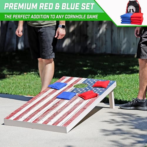 GoSports Official Regulation Cornhole Bean Bags Set of 8 – for Competitive Cornhole Games - All Weather - American Stars and Stripes or Red and Blue - color: Red and Blue