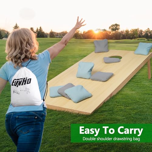 EunHo Cornhole Bags Set of 8 Regulation Size & Weight Corn Hole Bean Bags Official Professional All Weather for Tossing Game with Carry Case - color: SkyBlue/Grey