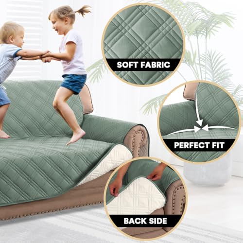 PrinceDeco 100% Waterproof Loveseat Covers for 2 Cushion Couch Sofa Covers Waterproof and Washable Sofa Slipcover with Side Pocket Furniture Protector with Elastic Straps(Loveseat 48", Lily Pad) - color: Lily Pad, size: Loveseat