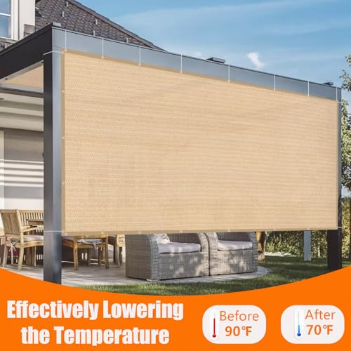 90% 8x15ft Sun Shade Cloth for Outdoor Deck Backyard Patio Garden Pergola Cover Canopy Beige - size: 90% 8x15ft