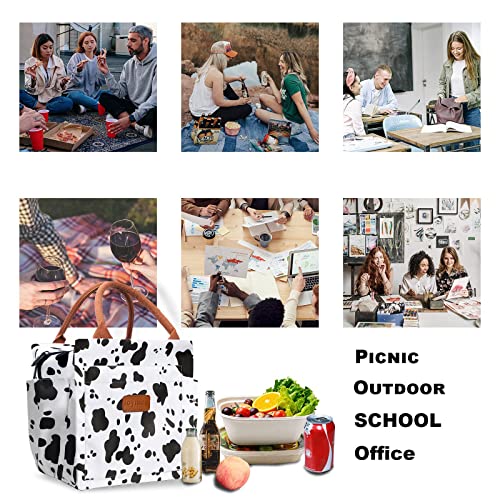 Joymee Lunch Bag Women Insulated Lunch Box Reusable Leakproof Large Spacious Cooler Tote for Womens Mens Adults with Bottle Holder and Side Pockets for Work Office Travel Picnic - Cow - color: 04 Cow