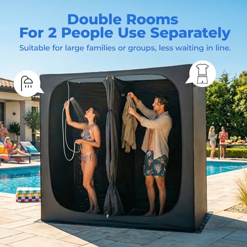 EighteenTek® Shower Tent, 2-Room Changing Room, Outdoor Shower Enclosure, Privacy Canopy Shelter with Floor & Doors, Waterproof & Lightweight, Toilet Tent Bathroom for Courtyard, Pool, Photoshoot - color: Black, size: 81"l X 43"w X 81"h