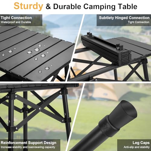 Folding Camping Table - Small Outdoor Table with Storage Bag - Adjustable Height 17.7'' & 24'', Portable Lightweight Aluminum Foldable Side Table for Picnic, BBQ, Beach & Tailgating(Large) - size: Large
