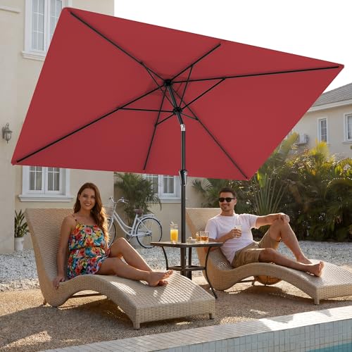 HOMSHADE 6.6 x 10 ft Rectangular Patio Umbrella Rectangle Umbrella Outdoor Patio, Large Outdoor Umbrellas for Patio Table with Tilting and Sun UV Protection for Pool, Deck, Market, Backyard - color: Red