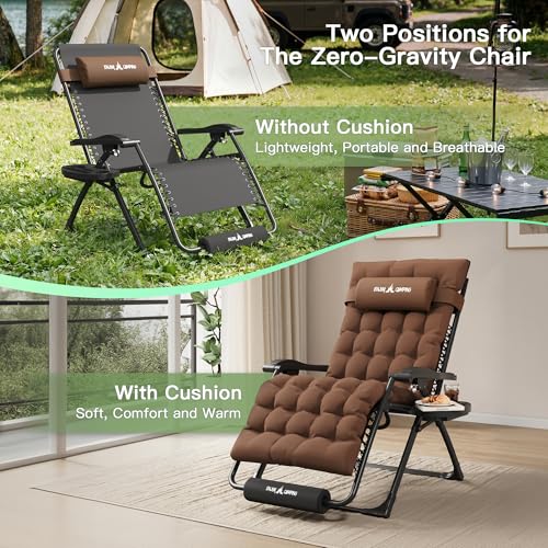 Amopatio Oversized Padded Zero Gravity Chair, XL 29In Reclining Camping Lounge Chair w/Removable Cushion&Headrest, Upgraded Lock and Footrest, Folding Patio Recliner for Indoor Outdoor, Brown - color: Brown XL, size: 29in