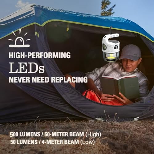 LED Camping Lantern, 500LM Rechargeable Electric Lantern for Outdoor Recreation | Solar & USB Powered Tent Light with Power Bank | IPX4 Waterproof Survival Gear for Camping, Hiking, & Home Emergency