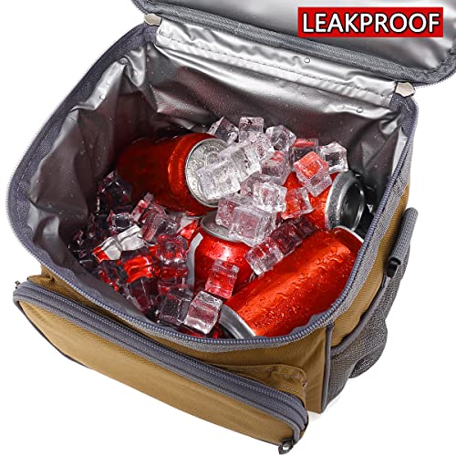 FlowFly Insulated Reusable Lunch Bag Adult Large Lunch Box for Women and Men with Adjustable Shoulder Strap,Front Zipper Pocket and Dual Large Mesh Side Pockets,Brown - color: Brown