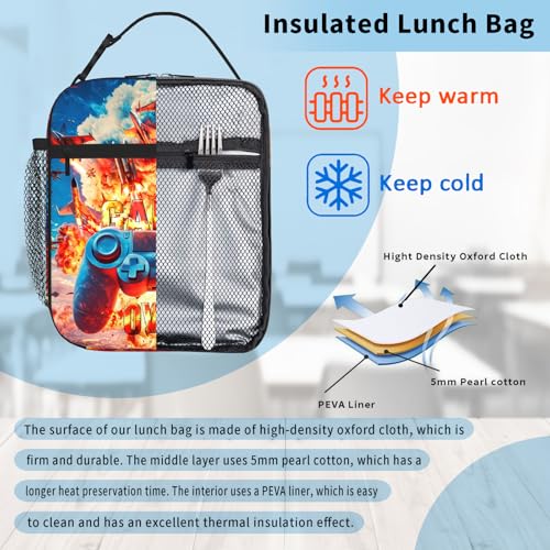 Cool Gamepad Lunch Box for Boys Video Game Lunch Bag for Kids Gamepad Insulated Lunch Bag Reusable Cool Game Lunch Box With Adjustable Shoulder Strap, Lunch Tote Bags For boys 8-12 teenager - color: game over