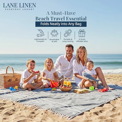 LANE LINEN Oversized Beach Towel - Large Outdoor Blanket with Soft Pre-Washed Finish – 82"x82", Ideal for Coastal Getaways, Backyard Lounging, Beach Party or Seaside Adventures – Grey - color: 10: Grey, size: Beach Blanket (80" x 80")