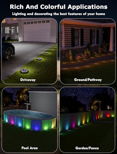 Color Changing Solar Ground Lights with 33ft Long Distance Remote Control - Flat Solar Lights Outdoor Waterproof - Pathway Lights Solar Powered for Yard Decorative Outside Lawn Walkway [6 Pack] - size: 6PACK