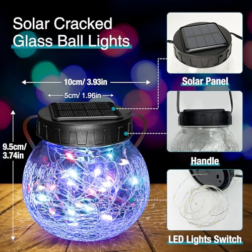 kolpop 2 Pack Solar Lantern Outdoor Lights, Multi-Coloured Solars Lanterns with 30 LED, Crackle Glass Ball Waterproof Hanging Solar Lights for Garden Decor Patio Fence Yard Christmas Tree Decoration - color: Multicolor, size: 2 Pack