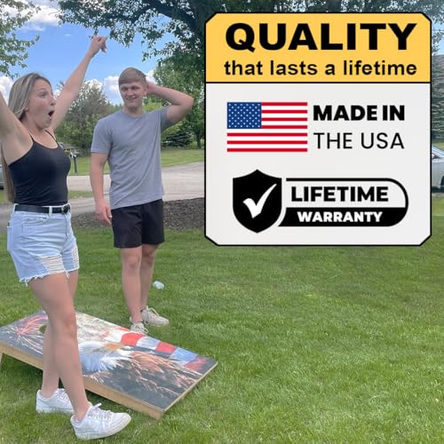 CornholeGamesUSA Pro Cornhole Boards Set | Made in USA | 3/4 Baltic Birch | No Bounce | Triple Thick Legs | Two Brace & Handles, Tournament 2x4 Regulation Set with Score Tower & Cornhole Bags - color: Deer Engraved Wood