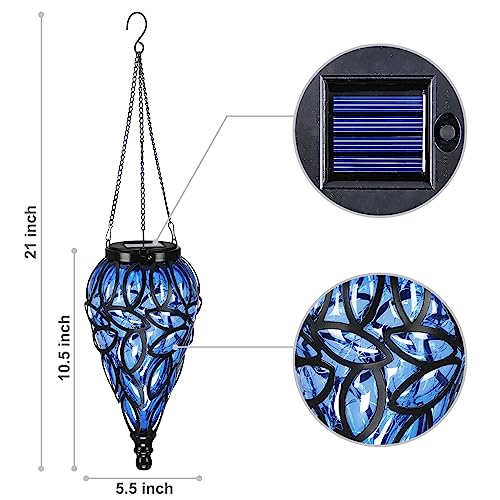 SUNNYPARK Outdoor Plastic Solar Hanging Lantern, 15 Cool White LEDs Twinkle Effect Tear-Shaped Hanging Lantern Decor Garden Decorative Solar Lights for Backyard, Patio and Lawn - style: Blue New