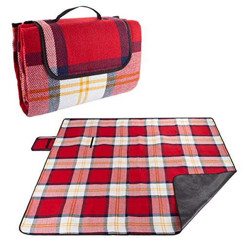 Outdoor Picnic Blanket with Foam Padding - Waterproof and Foldable Beach Mat for Travel, Camping, Festivals, and Sports by Wakeman (Red Plaid)
