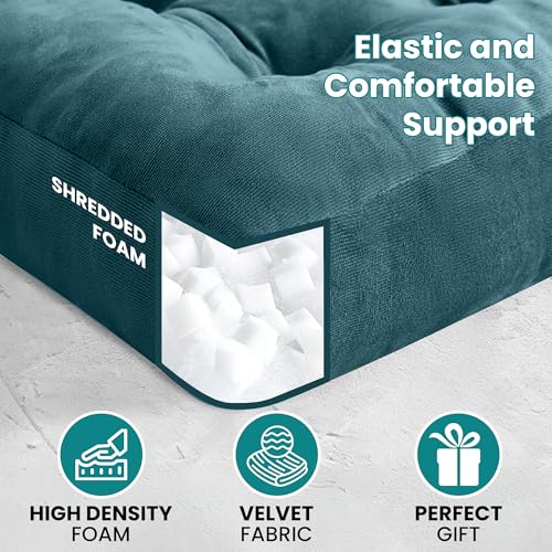 NEST & LOOM Floor Cushions - Floor Chair Pillow, Meditation Cushion, Square Large Floor Pillow, Solid Thick Tufted Floor Pillow - Teal - 21.65" x 21.65" - color: Teal