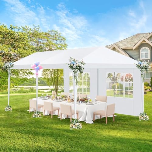 HOTEEL 10x20FT Party Tent with 6 Removable Sidewalls for Parties, Waterproof Carpas para Fiestas, Weddings, BBQ, Outdoor Large Event Canopy, Patio Camping Gazebo, White - color: White, size: 10x20FT(+6 Walls