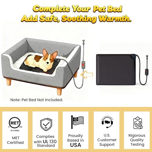 Cat Bed Warmer 15.5 x 12.5 in, Indoor Heated Pad Insert for Cats, Kittens & Small Dogs, Turns Any Pet Bed Into a Cozy Waterproof Heating Mat, Safe Thermostat & Chew-Resistant Cord - size: M: 15.5" x 12.5''