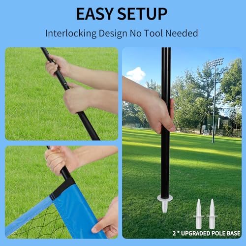 20FT Outdoor Volleyball Net Set System for Backyard Beach with Anti-Sagging Net, Iron Adjustable Height Poles, Soft PU Volleyball and Pump, Carry Bag - Instant Set Up & Durable - color: Blue