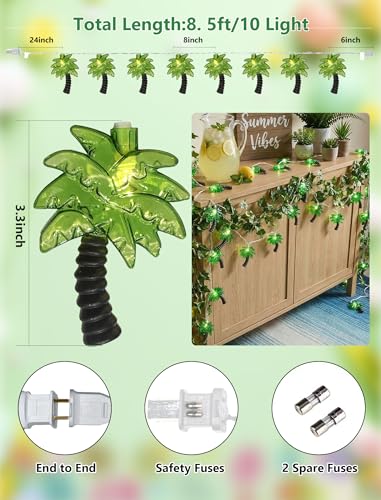 8.5Ft Palm Tree String Lights Outdoor, Hawaiian Beach Themed Party Decorations Lights with 10 LED Palm Tree Lights, Plug in Fairy Lights for Outdoor Indoor Tropical Beach Party Birthday Pool Decor - color: Palm Tree