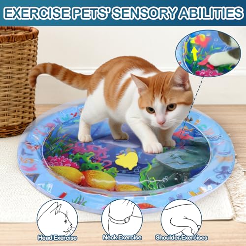 ZALALOVA Water Sensory Playmat for Cats, Thickened Upgraded Cat Dog Toys Bored Pet Animals Kicker Toys Self Play Mat, Interactive Pet Water Sensory Mat Pad Cooling Mat Indoor Outdoor Exercise - style: Circle