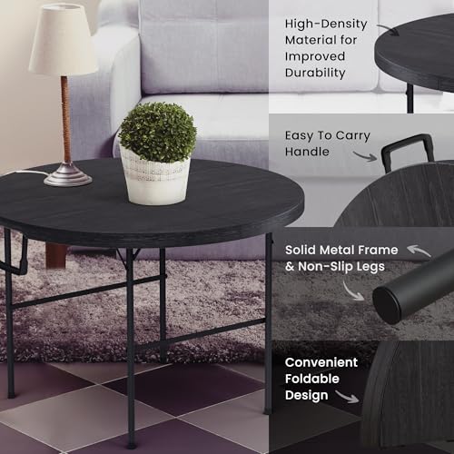 Our Modern Space 3.5 Feet Circular Round Foldable Table with Built in Handle & Steel Legs | Heavy Duty Portable | Perfect for Party, Dining, Wedding, Events, Picnic Indoor, Outdoor, Camping, Utility - color: Black, size: 3.5 FT - Round
