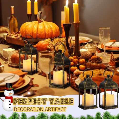 12 Set 10 Inch Bronze Decorative Candle Lanterns Bulk Lanterns Centerpiece with LED Flameless Candle Indoor Outdoor Battery Powered Hanging Lights for Wedding Mother Day Party Decoration - color: Bronze