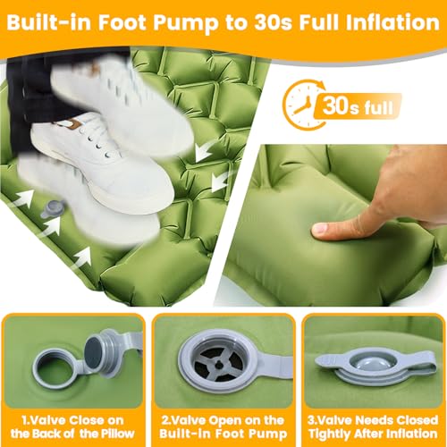 Camping Sleeping Pad, Ultralight Camping Mat with Pillow Built-in Foot Pump, Inflatable Sleeping Pads Compact for Travel, Camping Backpacking Hiking Tent Car Camp Gear - color: Green