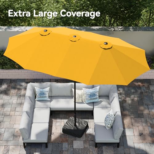 PHI VILLA 15ft Large Patio Umbrellas with Base Included, Outdoor Double-Sided Rectangle Market Umbrella with Stand, Outside Umbrellas for Poolside Lawn Garden, Golden Yellow - color: Golden Yellow