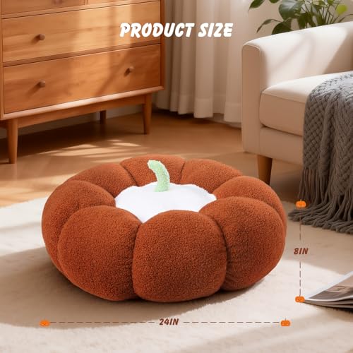 24 Inch Pumpkin Floor Cushion – Large Plush Round Pillow Seat for Living Room, Meditation, Reading & Relaxation – Versatile Seating, Back Support & Pet Bed - Cozy Aesthetic Home Deco