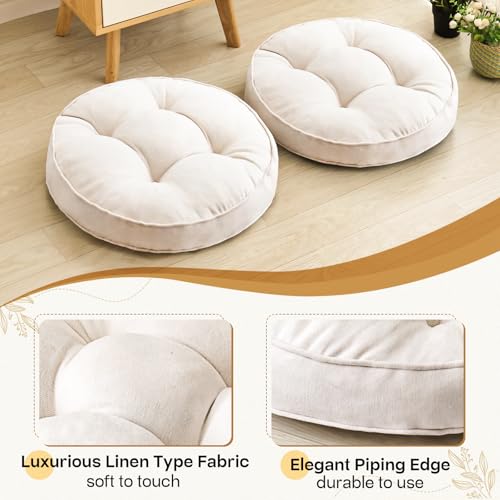 1 MIDDLE ONE Floor Pillow Set of 2, Memory Foam Floor Cushions for Adults, Large Meditation Pillow for Sitting, 22 x 22 Inches (Round | Beige) - color: Round | Beige