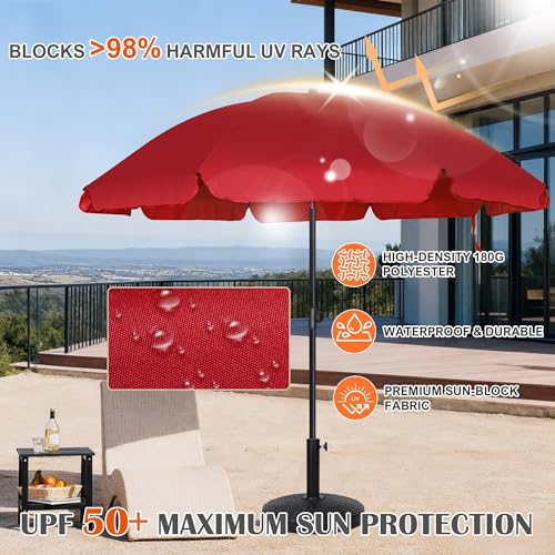 Blissun 6.5ft Patio Umbrella with Push Button Tilt & Height Adjustable, UV50+ Sun Protection with Sturdy Fiberglass Ribs & Iron Pole, Market Umbrella for Outdoor Table Garden Backyard Beach - color: Red