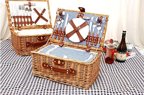 Wicker Picnic Basket for 2 with Waterproof Picnic Blanket and Cutlery, Picnic Set with Sand-Proof Beach Mat, Willow Gift Hamper for Outdoor Lake Beach Camping and Party