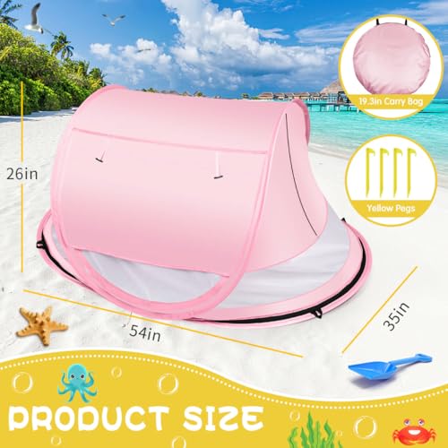 Baby Beach Tent,Large Pop Up Beach Tent Sun Shade for Beach,Portable Baby Travel Tent with Mosquito Net,Indoor Baby Play Tent,UPF 50+ UV Protection Sun Shelters for Infants - style: Pink