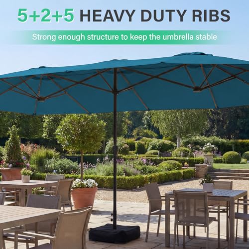 JEAREY 15ft Large Patio Umbrella with Base, Outdoor Rectangle Umbrella Double-Sided Market Umbrella with Stand for Pool, Deck, Backyard and Garden, Lake Blue - color: Lake Blue
