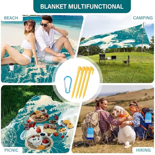 Beach Blanket 78''×81'' Suits 1-5 Adults Waterproof Sandproof Oversized Waterproof Lightweight Durable Beach Blanket Large Picnic Mat for Travel Camping Picnic - color: Jellyfish, size: 78''x81''