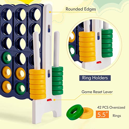KOTEK Giant 4-in-a-Row Game, 3.5 Feet Tall Jumbo 4-to-Score Family Fun Game w/Quick-Release Sliders & 42 Large Rings, Oversized Connect Plastic Yard Game Outdoor for Kids & Adults (Dark Blue+White) - color: Dark Blue+white