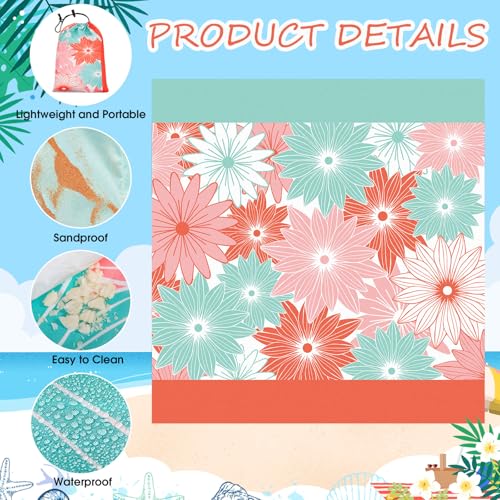 Drydiet Outdoor Picnic Blanket Beach Blanket Sandproof Waterproof Extra Large Beach Mat for 1-8 Adults Quick Drying Oversized Mat for Outdoor Picnic Camping Hiking(Orange and Cyan,78'' X 81'')
