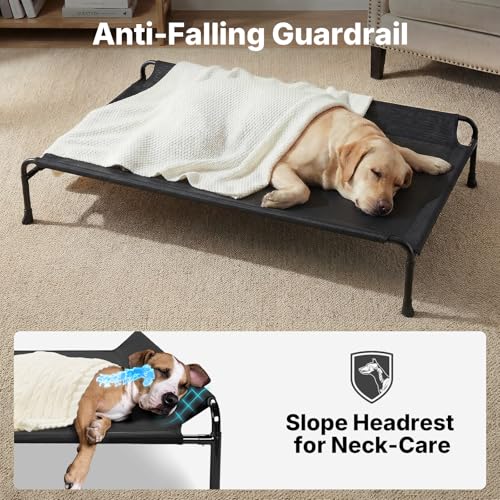 Veehoo Outdoor Dog Bed, Raised Dog Beds for Large Dogs, Elevated Dog Bed with Headrest, Washable Cooling Pet Cot with Non-Skid Feet, Breathable Pet Hammock for Indoor or Camping, 41", Black - color: Black, size: 41.0"L x 27.0"W x 10.0"Th