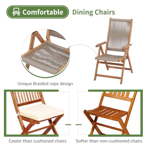 OC Orange-Casual 7 Pieces Patio Dining Set Outdoor Furniture with 6 Foldable Acacia Wooden and Rope Chairs and Large Table for Outdoor,Yard, Garden, Porch，Beige - color: Beige