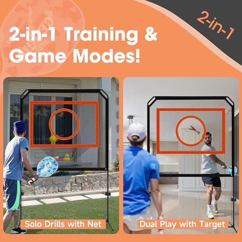 Portable Pickleball Net – Regulation Size Outdoor & Indoor Paddle Game Set with Ball Catch Net & Removable Target – Heavy Duty Steel Frame, Carry Bag – Family Fun for Backyard, Park, Beach - color: Orange;