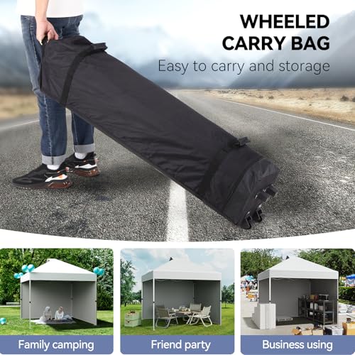10 x 10 Pop Up Canopy, All Season Instant Canopy with 2 Sidewalls and Vented Roof, Portable Party Tent with Wheeled Carry Bag and Sandbag for Camping, Picnic, Party, White - color: White, size: 2 Side Walls