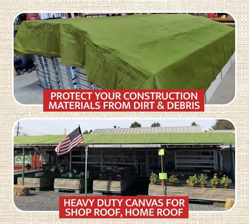 Mytee Products 10' x 16' Green Canvas Tarp 12oz Heavy Duty Water Resistant - color: Green (1 Pc), size: 10' x 16'