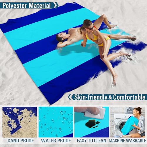 Beach Blanket Waterproof Sandproof 78''×110'' Large Suits 1-7 Adults Oversized Lightweight Picnic Mat Beach Blanket Water Resistant for Camping Hiking Travel Picnic - color: Dark Blue, size: 78''x110''