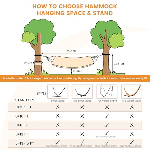 Lazy Daze Hammocks 12FT Quilted Fabric Hammock with Soft Pillow, Double 2 Person Tree Hammock with Spreader Bar for Outside Patio Poolside Backyard Beach, 450 lbs Capacity, Amber Dots - color: Amber Dots